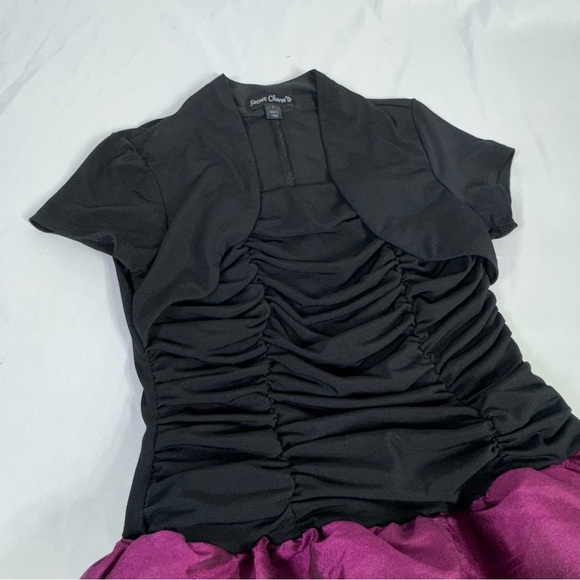 Secret Charm Girl’s Black Purple Ruched Ballon Dress - Picture 4 of 5